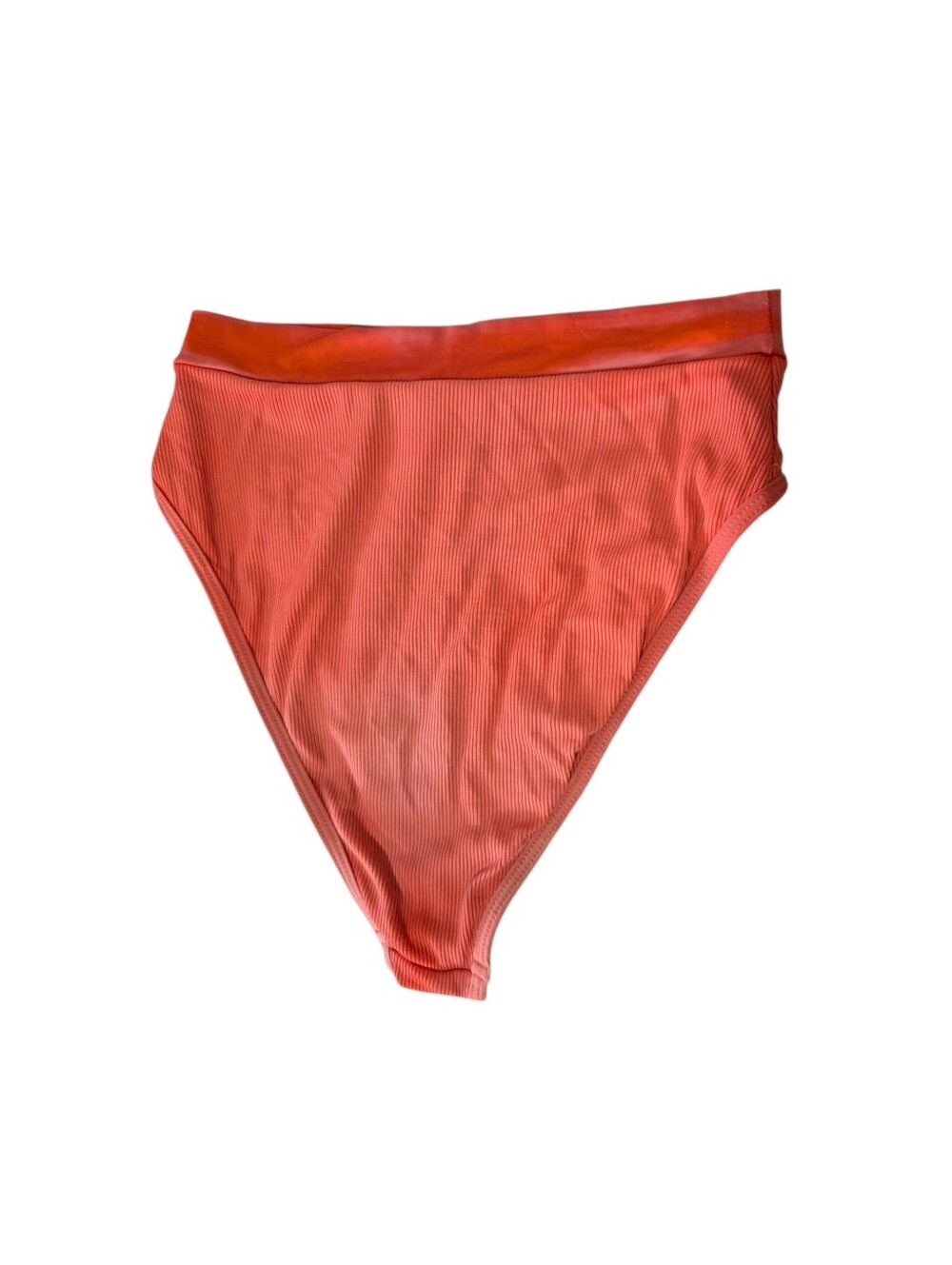 LA SPACE High-Waist Ribbed Bikini Bottoms - Coral Orange - Picture 3 of 4